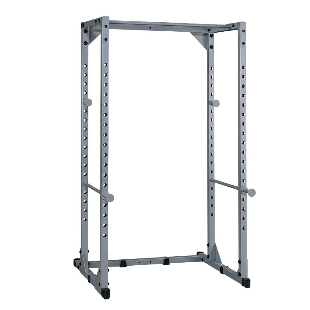 Body-Solid Powerline Adjustable Power Rack - 18-Level Strength Training Heavy-Duty Steel Frame with Safety Rods and Chin-Up Bar for Home Gym, Silver (Gray)