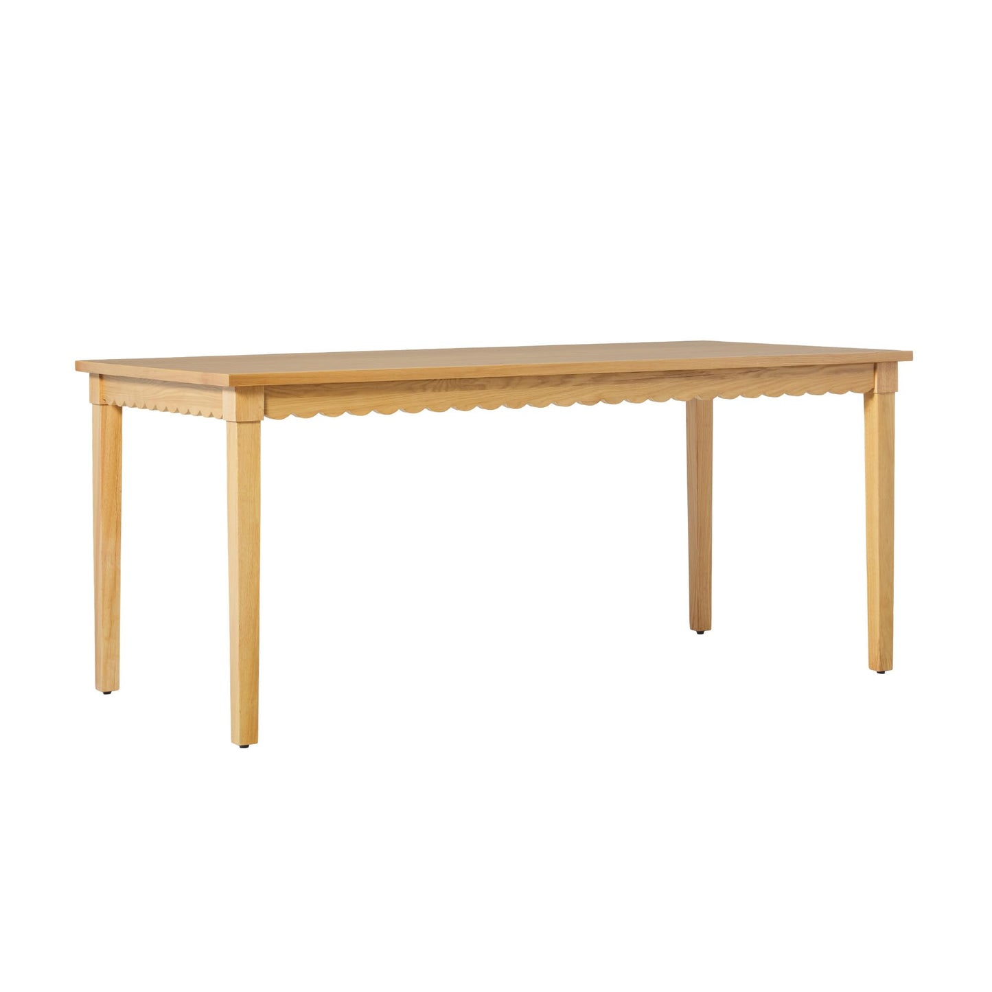 Walker Edison Paisley Modern Solid Oak Wood Veneer Scalloped 69 Inch Dining Table for 6, White Oak