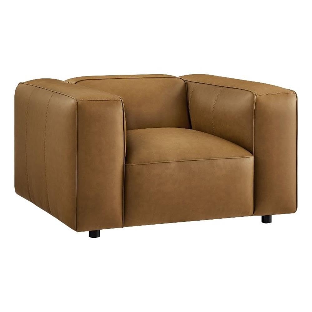 Modway Auren Vegan Leather Modular Armchair in Camel - Faux Leather Club Chair - Mid Century Modern Single Sofa Chair - Oversized PU Leather Accent Chair for Living Room or Apartment