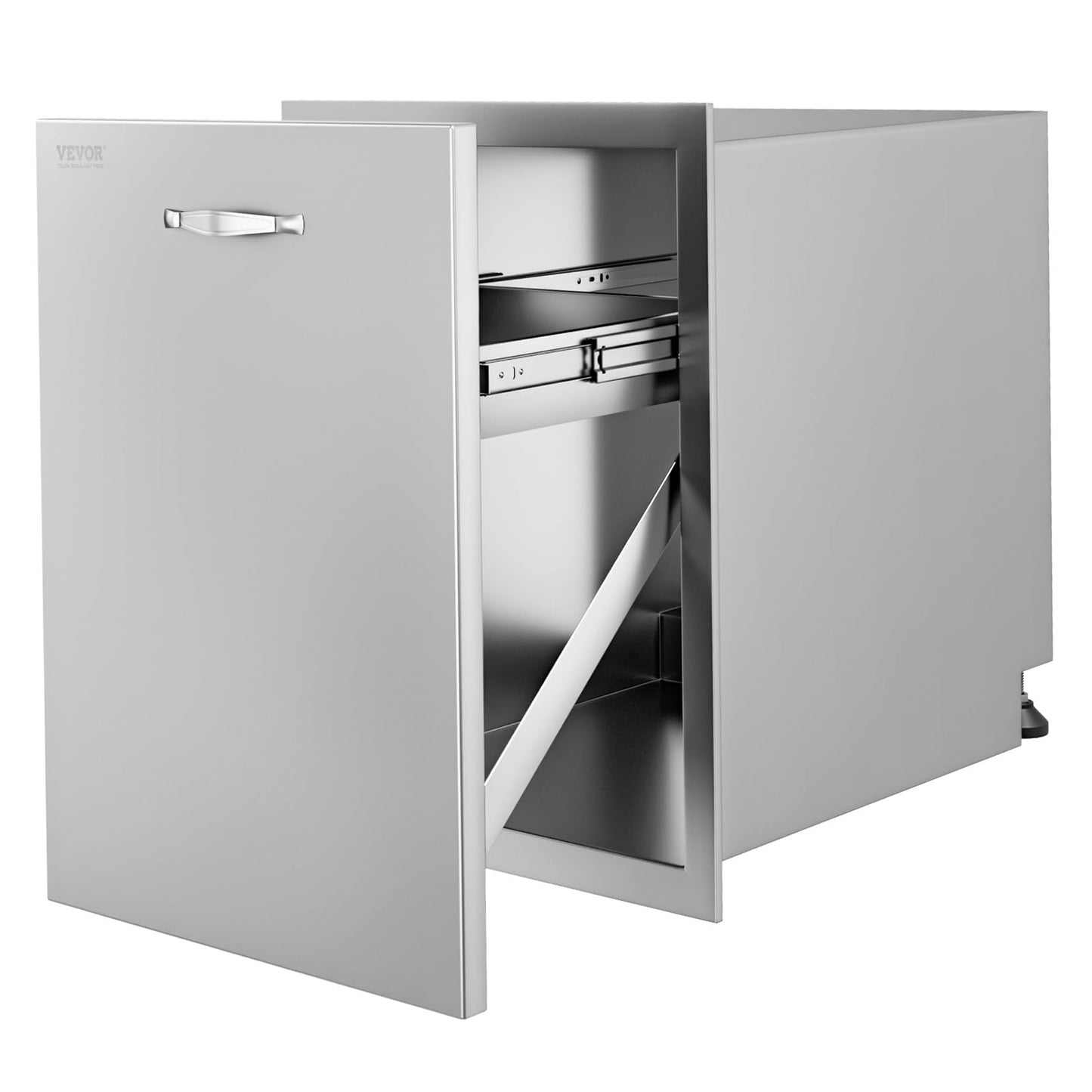 Vevor Pull Out Trash Drawer 17.7x22.8 Inch Raised Style Trash Bin with Pull-Out Tray Stainless Steel Trash Drawer with Handle for Outdoor Kitchen BBQ Island : Patio, Lawn & Garden