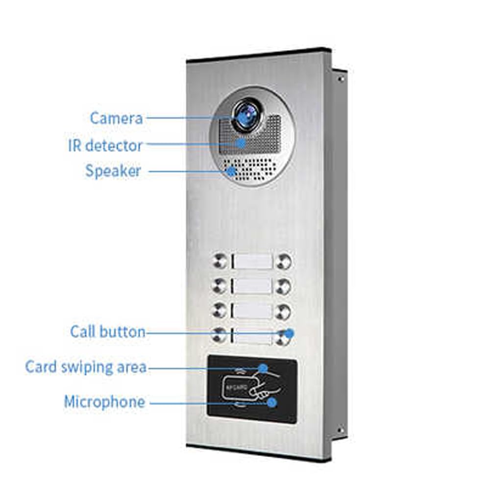 Wired Video Apartment Intercom System,2/3/4/6/8/10/12 Units 7 inch Monitor Video Door Phone Kit,Indoor Outdoor Video Doorbell, ID Card Unlock, 2 Way Audio for Home (for 8 Family)