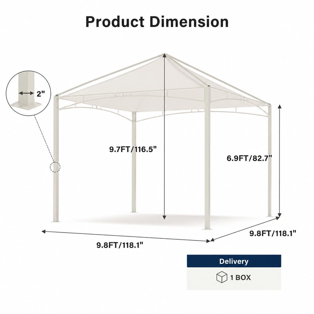 LAUSAINT HOME 10x10 Outdoor Shade Canopy Gazebo for Patio Lawn & Garden, UV50+ Sun Protection Gazebo with 180G Polyester Fabric, Sturdy Powder Coated Metal Frame, Includes 8 Ground Stakes, Beige