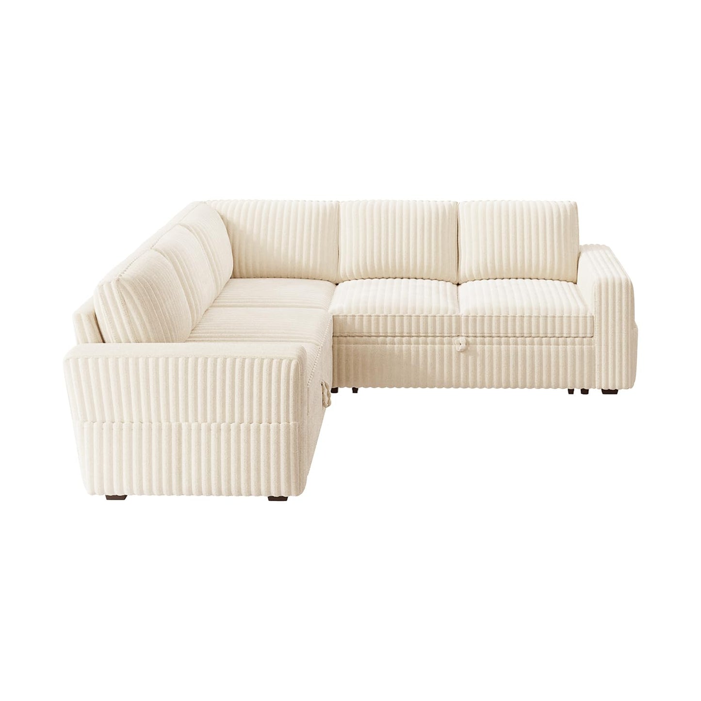 HONBAY Modular Sectional Sleeper Sofa with Pull Out Bed,Corduroy L Shaped Couch with Storage, Sectional Couches for Living Room,Beige