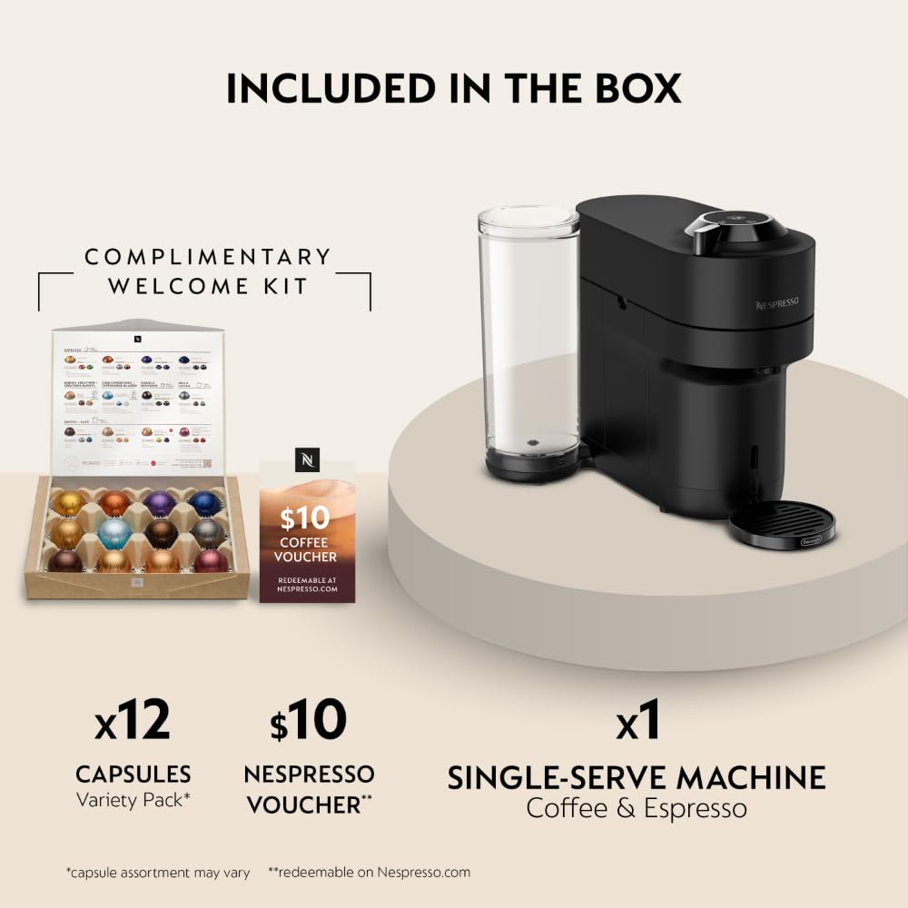 Nespresso Vertuo Pop+ Deluxe Coffee and Espresso Maker by De'Longhi, Black Matte Dark Chrome