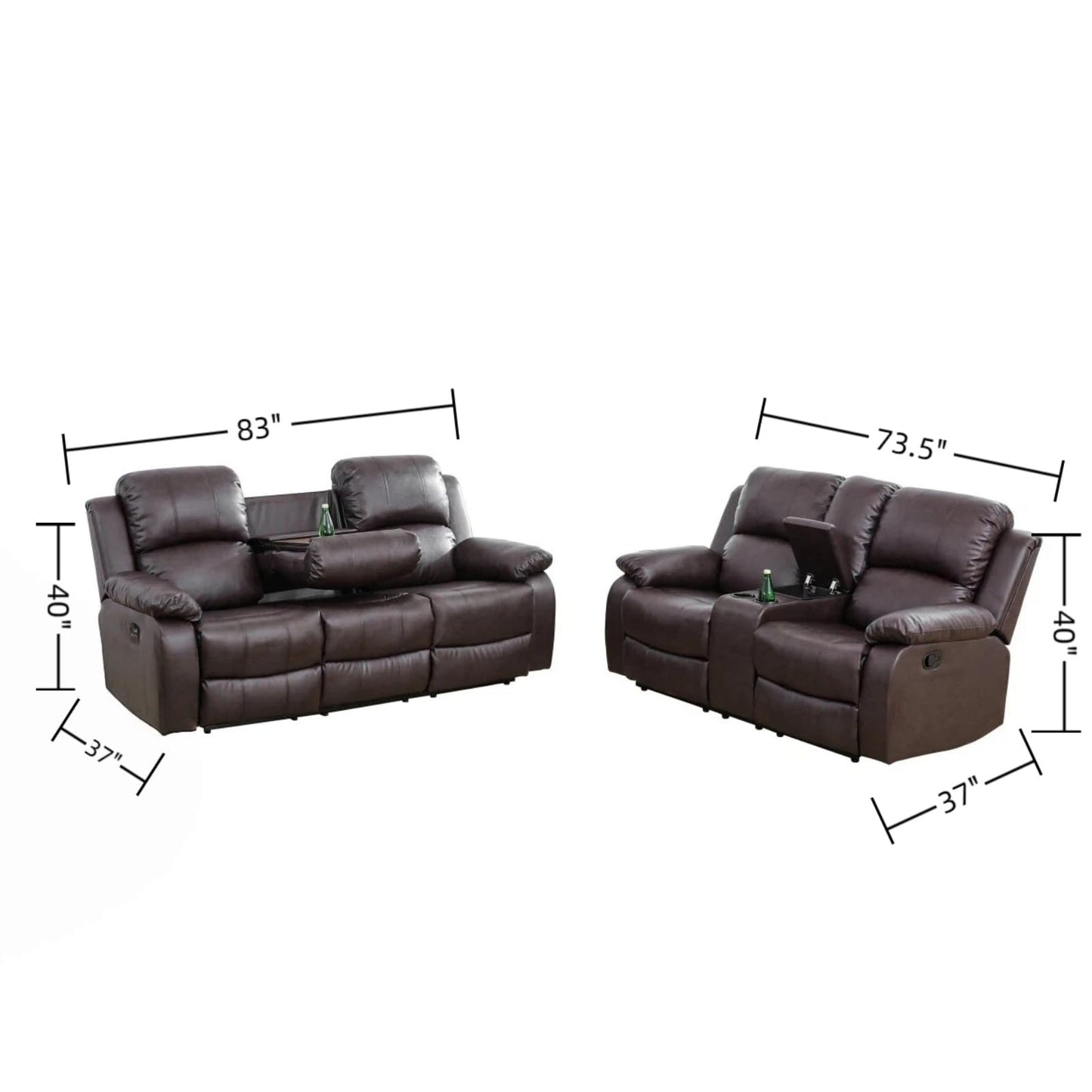 Trygoal Manual Recliner Sofa Set, Leather Reclining Living Room Furniture Set, Adjustable Backrest Reclining Loveseat Sofa and a 3 Seater Couch Furniture Set for Living Room, Home Theater, Brown