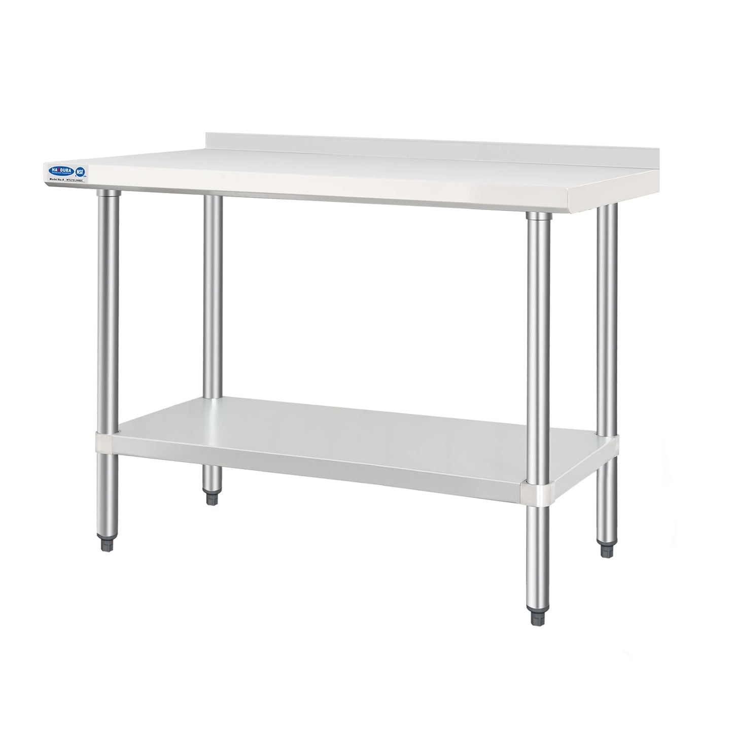 HARDURA Stainless Steel Table with backsplash 24 x 48 Inches Kitchen Prep Table Heavy Duty Stainless Steel Workbench NSF 304 with Aluminium Corner Undershelf for Commercial Restaurant