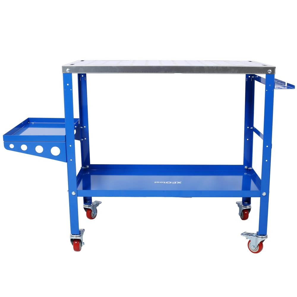 36x18 Welding Table 1200lbs Capacity Steel Workbench on Wheels Lockable Casters Tool Tray