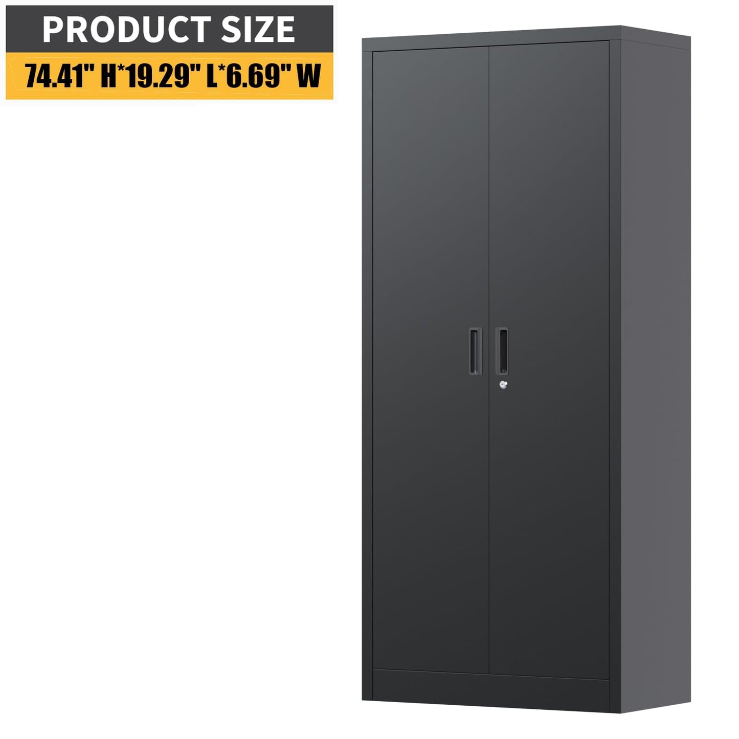 71" Metal Storage Cabinet with Doors, Lock and 4 Adjustable Shelves, Tall Pantry Cabinet for Garage, Office, Bedroom, Shop, Craft Room, Steel Storage Organizer with Adjustable Feet,Black