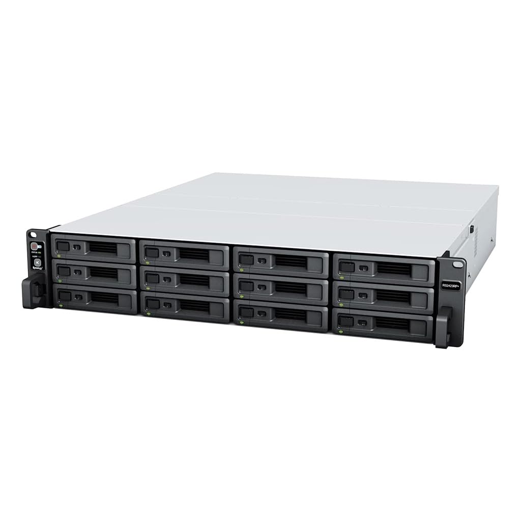 Synology RackStation RS2423RP+ NAS Server with Ryzen 3.35GHz CPU, 32GB Memory, 48TB HDD Storage, 10GbE LAN Ports, Redundant Power, DSM Operating System Bundle with Rail kit