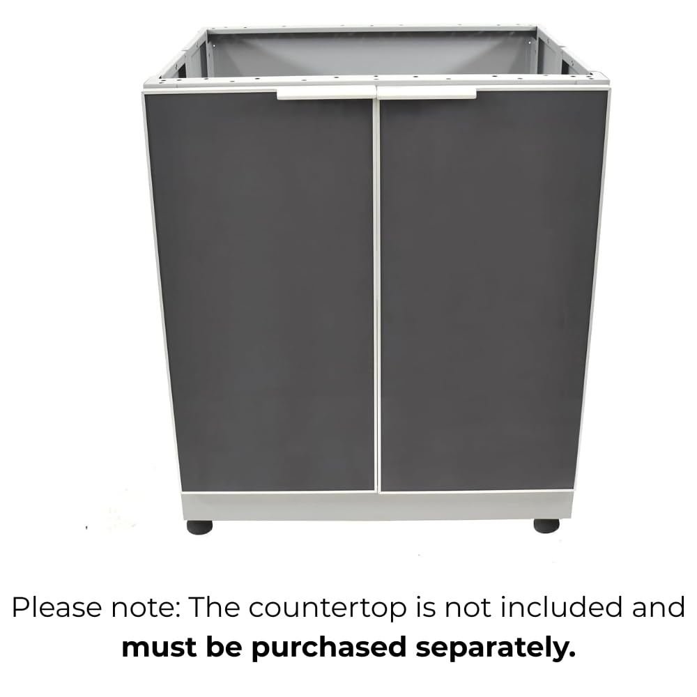 Blue Sky Outdoor Living, OKC3024GD2DG, 2-Door Outdoor Kitchen Cabinet – Heavy-Duty Tempered Glass Cabinet Doors – Weather-Resistant Modular Base for Patios and BBQ Islands – Slate Gray