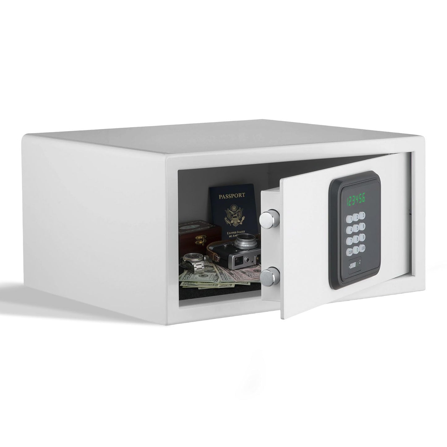 ISLANDSAFE Hotel Safe 1.1 Cubic Feet Home Safe with Digital Keypad,Hotel & Home Dual-Use Safe with Audit Function,Administrator Password,Security Lock Box for Laptop,Jewelry,Watch (White,Digital Code)