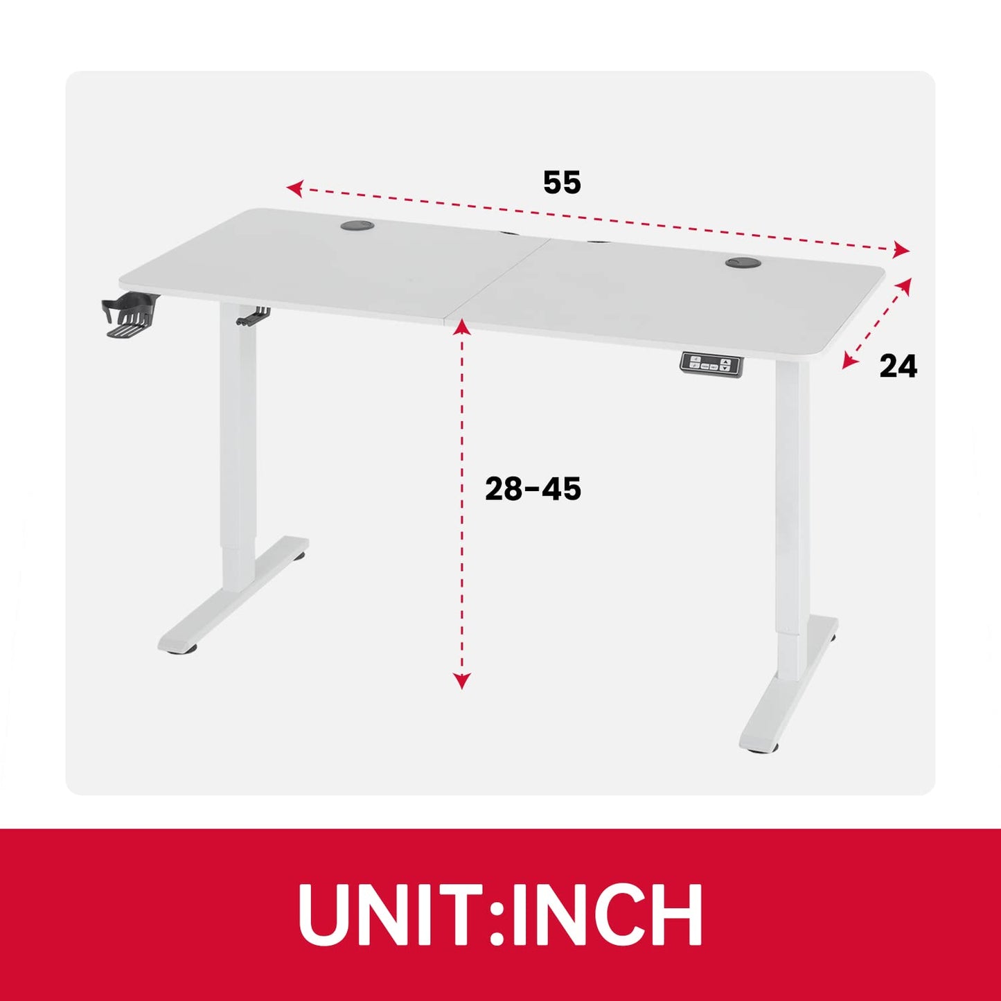 Electric Standing Desk Height Adjustable Computer Desk 55 inches Home Office Gaming Desk Writing Computer Workstation PC Simple Sit-Stand Large Working Area Student Kids Study Desk (White)