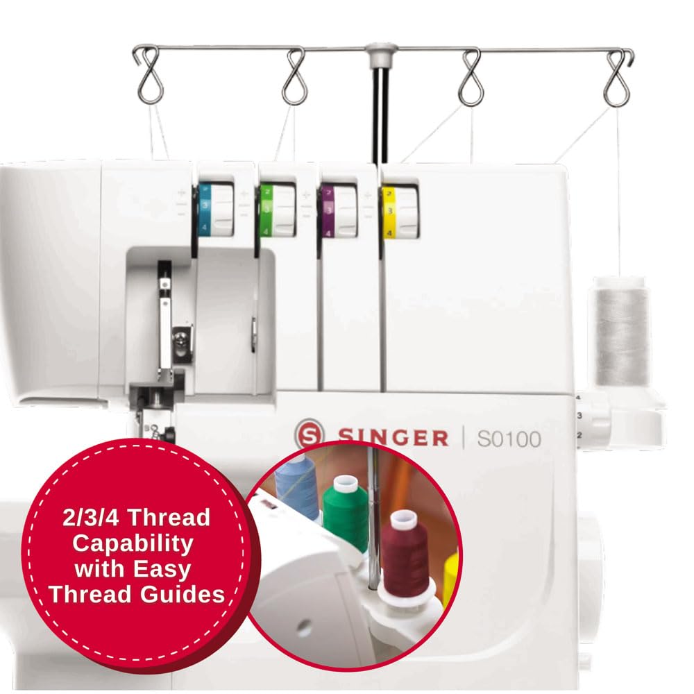 SINGER® S0100 Metal Frame Serger with Accessory Kit | Overlock Machine with 6 Built-in Stitches, 2-3-4 Thread Capability, Adjustable Tension & Stitch Length | 1300 Stiches/Min & Differential Feed