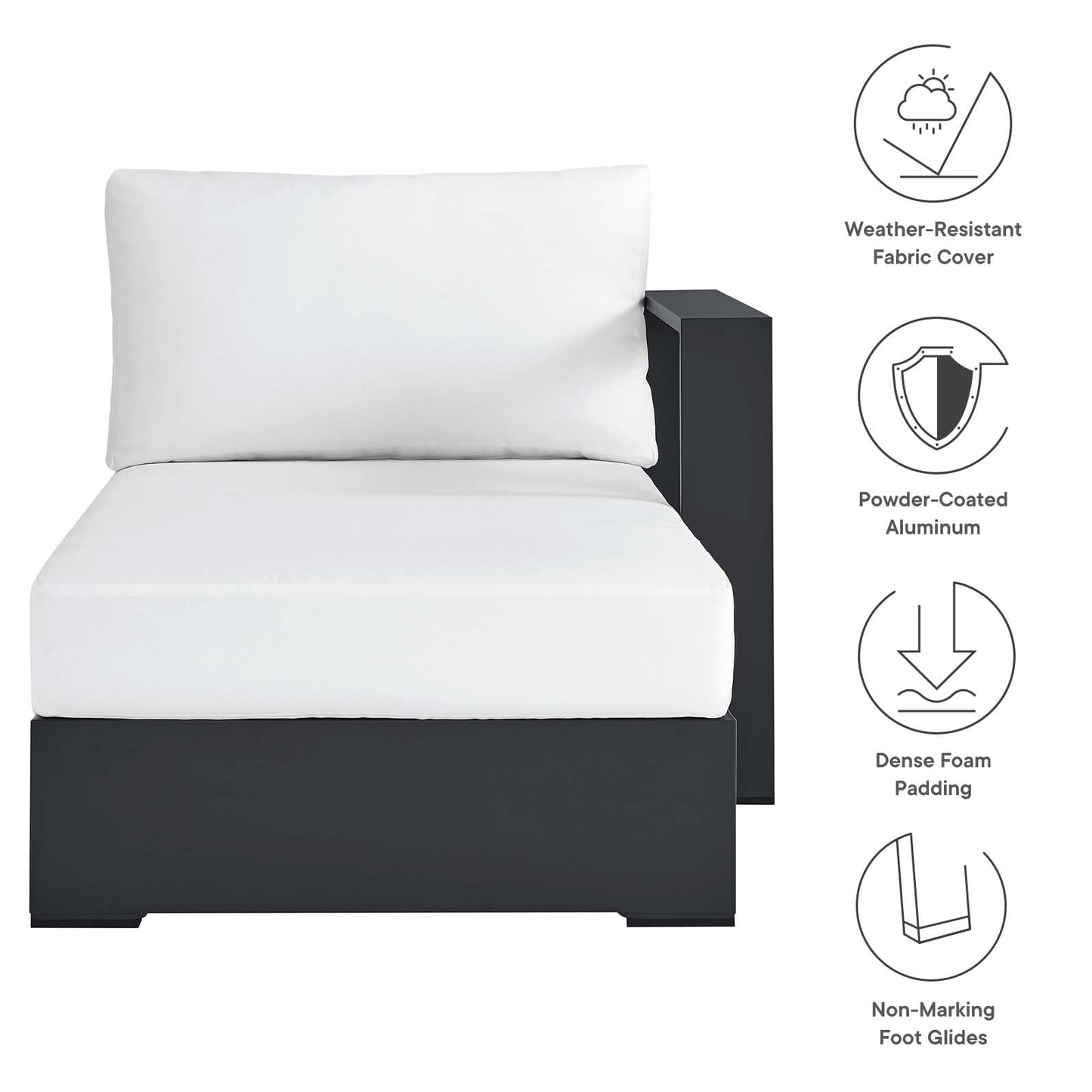 Modway Tahoe Powder-Coated Aluminum Outdoor Chaise Lounge in Gray White with Weather-Resistant Cushions, Modular Right-Facing Patio Lounger for Pool Furniture or Sectional Sofa Set