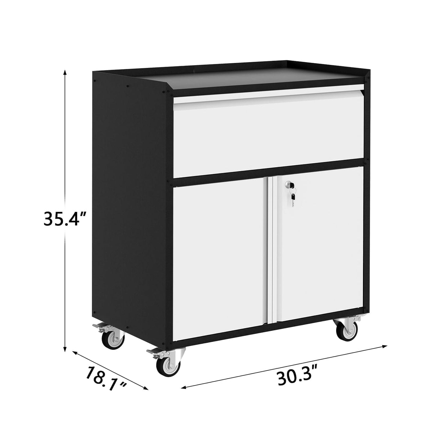 Rolling Metal Tool Chest Cabinet, Garage Storage Cabinet with Wheels, Doors and 1 Drawer, Heavy Duty Lockable Tool Chest Cart with Shelves, for Home Office Workshop Warehouse, Assembly Required