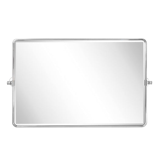 TEHOME Horizontal Pivot Bathroom Mirror Tilting Chrome Metal Framed Pivot Rectangle Rounded Rectangluar Vanity Mirrors for Wall, Overall 38.91 x 23 inches (Mirrror 35 x 23 inches)