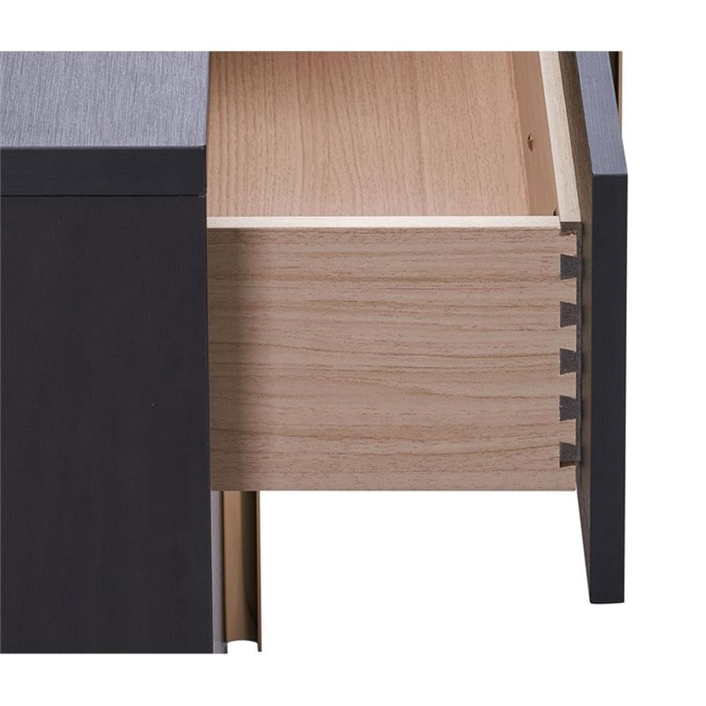 Pemberly Row 2-Drawer Wood Nightstand, 22.25 in H x 21.75 in W x 16.25 in D, Black and Gold Finish, Art Deco Style, Metal Glide Drawers, Geometric Accent, Bedroom Furniture Storage