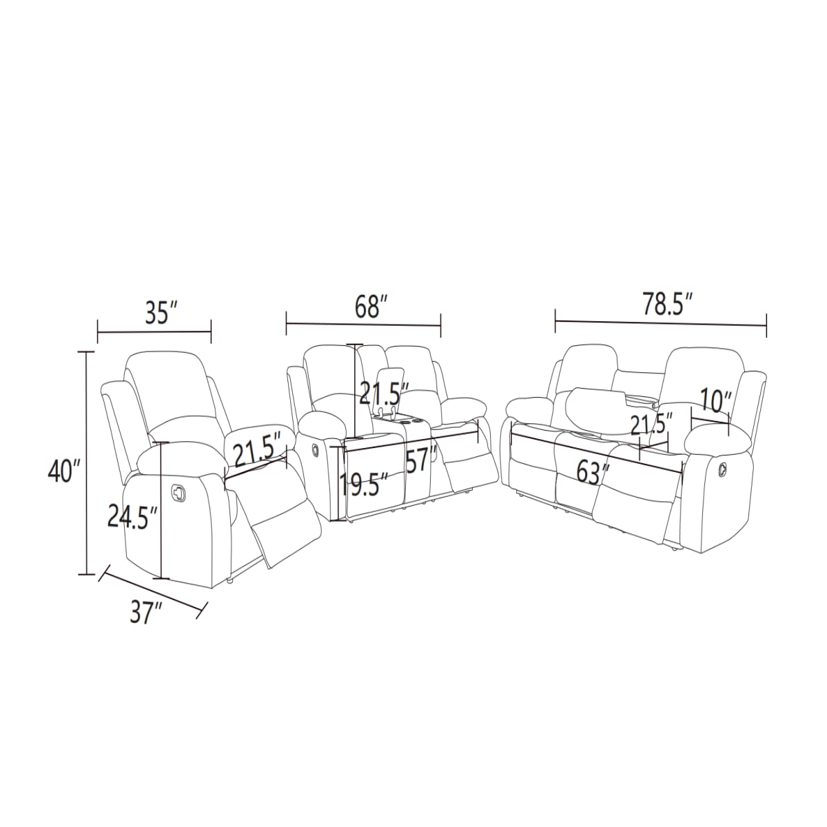 UOCFYK Lounge Comfy Recycled Leather Manual Reclining Sofa Modern Loveseat Couch for Small Living Room/Dorm/Bedroom/Office/Apartment for Small Spaces, (Ginger, Two-Person Seat)