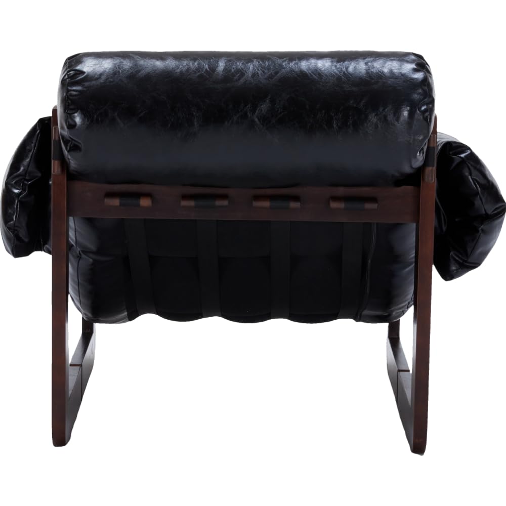 GDFStudio Aogex Oil Waxed Leather Lounge Sofa, Accent Chair, Leather Club Chair, Armchair with Removable Pillow, Comfort Chaise Lounge, Single Reading Sofa for Living Room Bedroom Home, Black