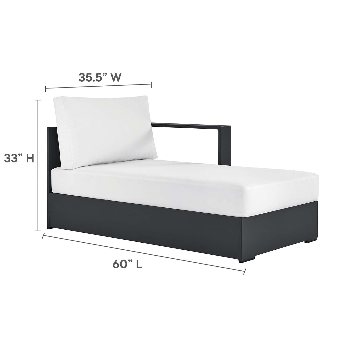 Modway Tahoe Powder-Coated Aluminum Outdoor Chaise Lounge in Gray White with Weather-Resistant Cushions, Modular Right-Facing Patio Lounger for Pool Furniture or Sectional Sofa Set