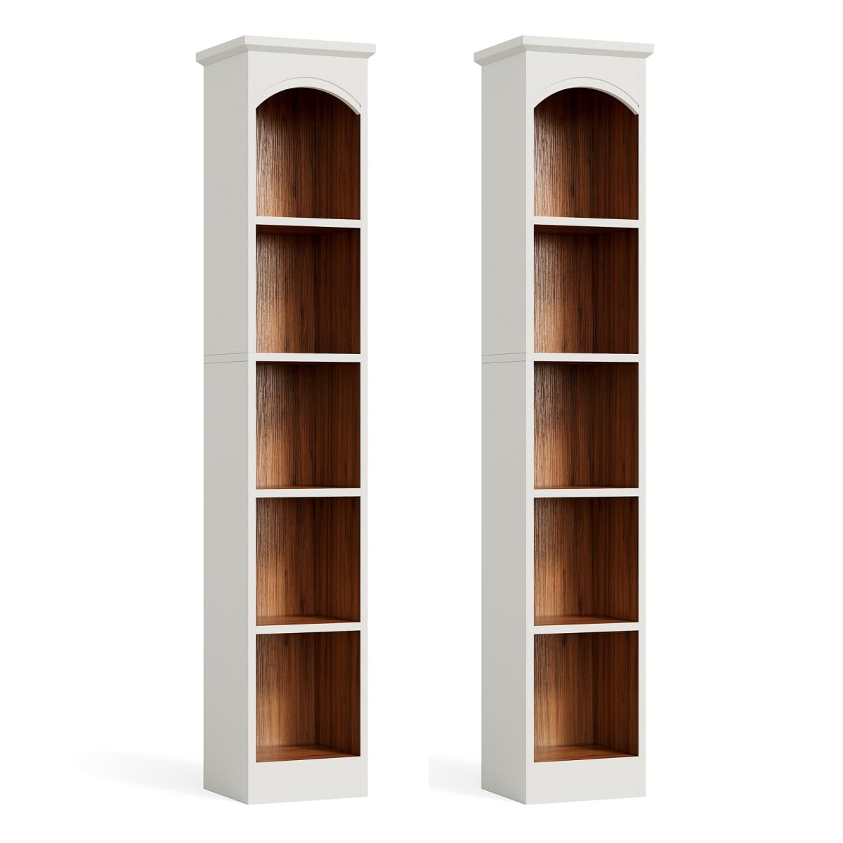 LITTLE TREE 70.9" Tall Bookshelf, 5-Tier Open Bookcase with Cubes, Bookshelves with Storage Space, Freestanding Narrow Bookcase for Home Office, White, 2 Pack