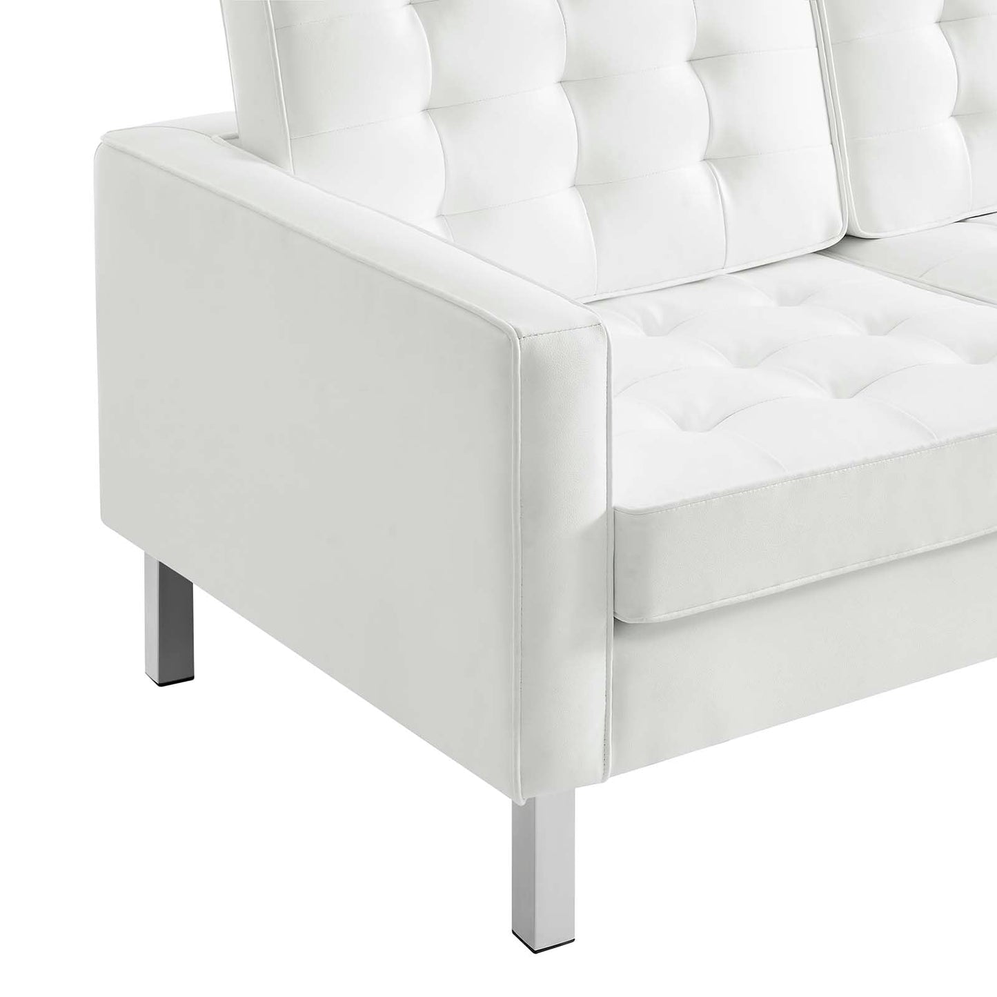 Modway Loft Tufted Button Faux Leather Upholstered Sofa in Silver White
