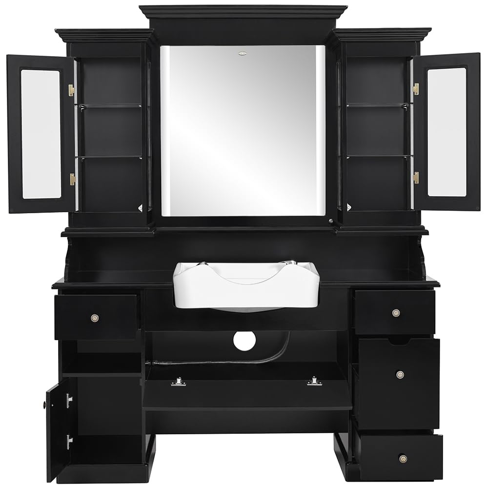 DIR Barber Station with Sink Beauty Styling Station and Sink Combination MOHEGAN, Black