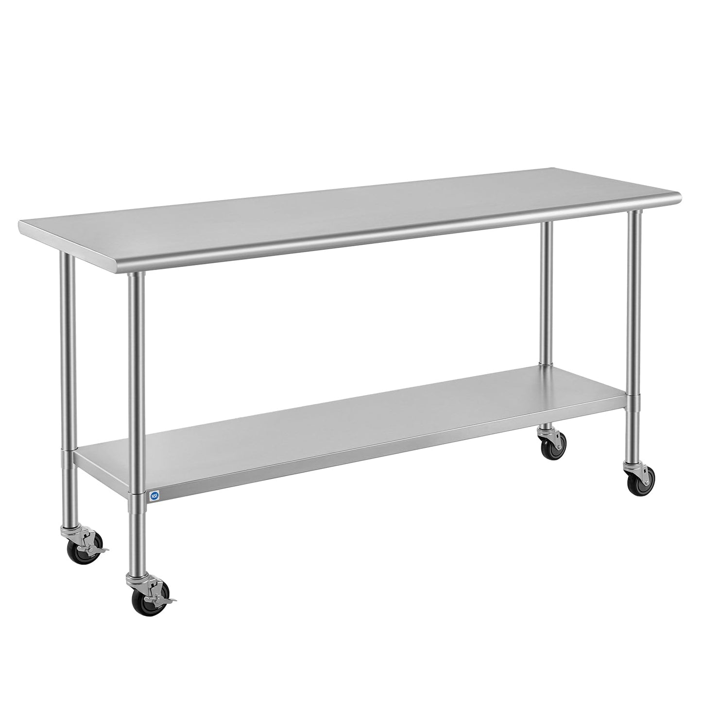 ROCKPOINT All Stainless Steel Prep Table with Caster 24x72 Inch, Commercial Heavy Duty Workbench with Stainless Legs & Adjustable Undershelf, 890 lb Capacity for Outdoor Kitchens with Wheel