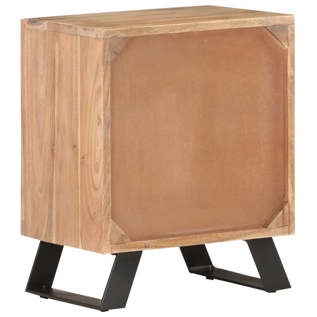 LKJVFCPW Bedside Cabinet with Storage Shelf, Solid Acacia Wood Nightstand for Bedroom, Industrial Side Table with Live Edge Finish, 15.7 x 11.8 x 19.7 Inches