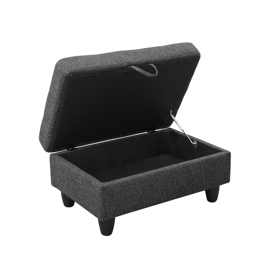 UOCFYK L-Shaped 3-Piece Flannel Sofa with Storage Ottoman Set, Sectional Couch Sofa Set for Living Room, Office, Small Space, Black Grey