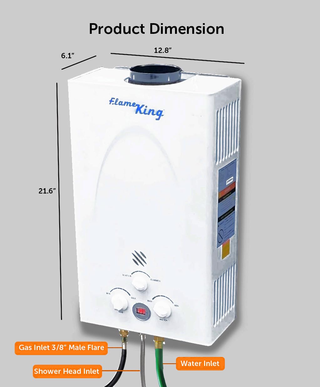 Flame King Portable Tankless Water Heater Propane Gas 10L 2.64 GPM at 68,000 BTU, Outdoor Instant Hot Water Shower for RV, Camping, Farm, Cabins