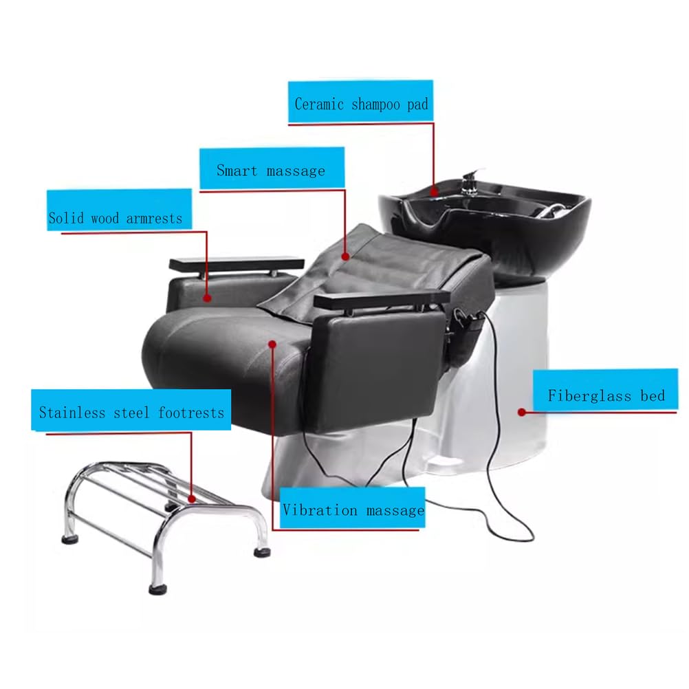 Shampoo Stations for Salon, Backwash Chair with Ceramic Bowl, Backwash Shampoo Unit with Foot Pedal, Sink Chair Station, Hair Washing Station
