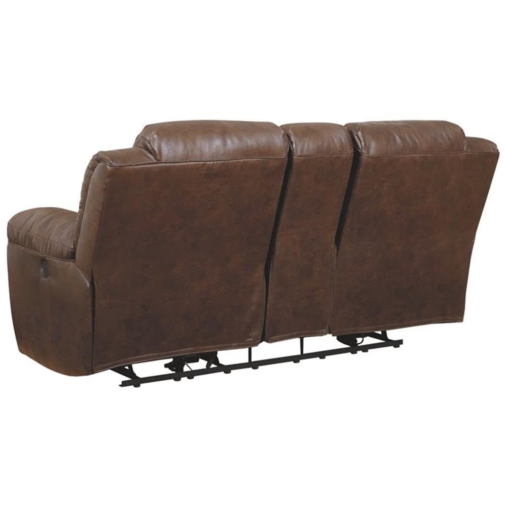Signature Design by Ashley Stoneland Faux Leather Power Double Reclining Loveseat with Center Console, Dark Brown