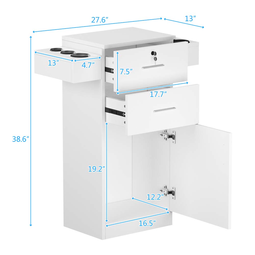 White Salon Cabinet, Storage Cabinet & Drawers, Stylist Barbershop Salon Locker Trolley Stations Beauty Salon Equipment, Portable Organizer Station for Barbershop Beauty Spa
