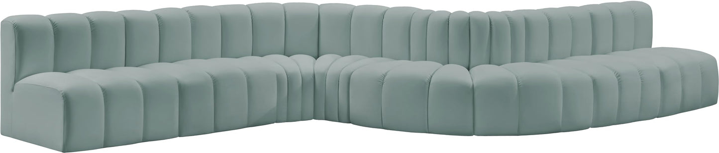 Meridian Furniture 101Mint-S8C Arc Collection Modern | Contemporary Modular Sofa with Soft Mint Green Vegan Leather, Deep Channel Tufting, Modular, 197" W x 84" D x 30" H, Mint