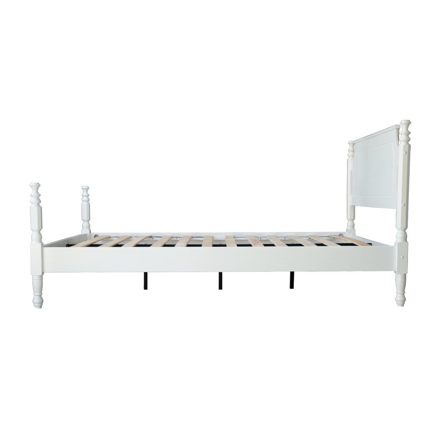 Solid Wood King Size Platform Bed Frame, A Headboard & Footboard, Under Bed Storage, 12 Strong Slats with Center Metal Legs, Anti-Noise & Slip-Free, No Box Spring Needed, Pure White Finish, ROK-39