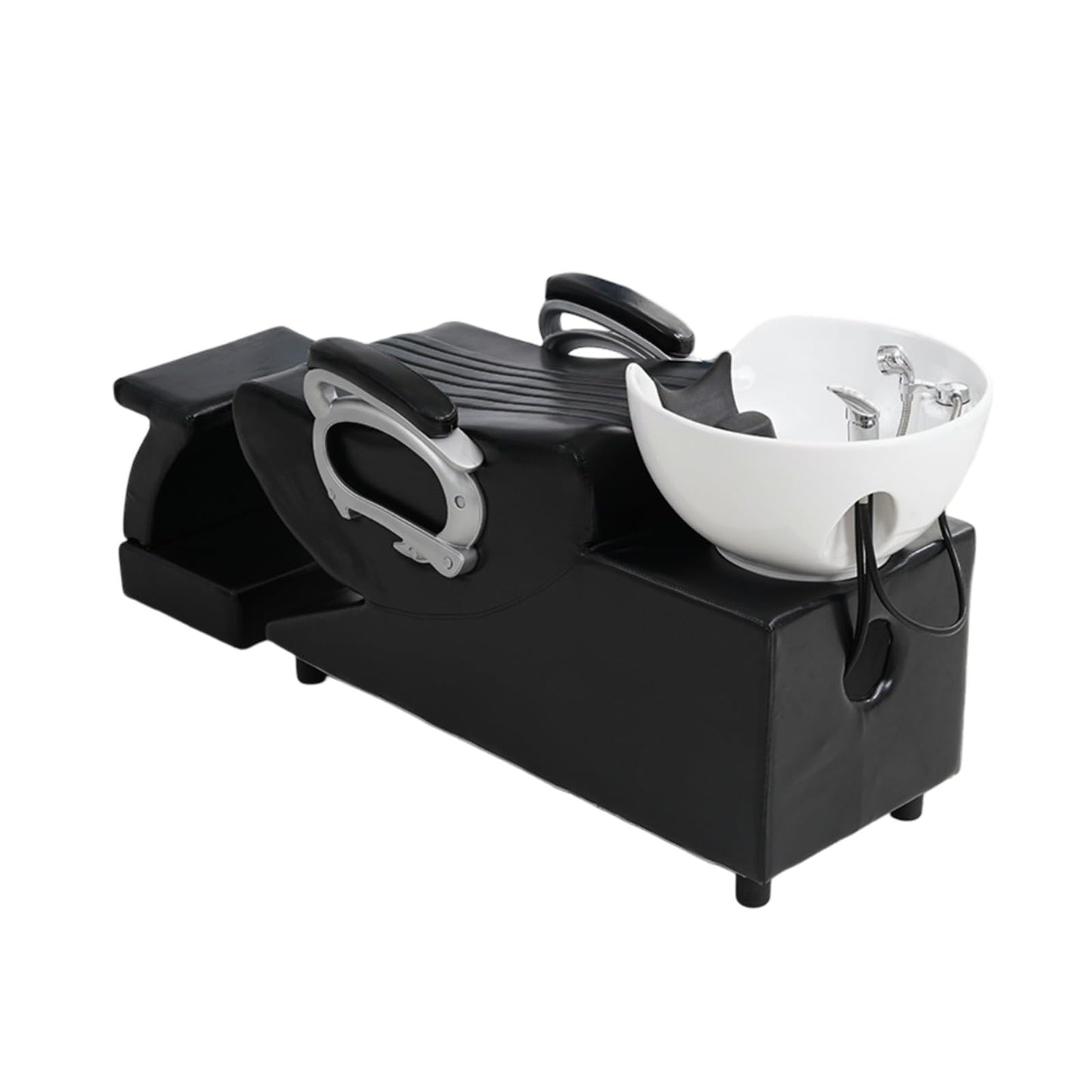 Dexinhdh Shampoo Barber Classic Chair, Shampoo Backwash Unit with Separate Footstool, Stretch Shower Head, Ceramic Shampoo Bowl Sink Chair for Spa Beauty Barbershop(E)