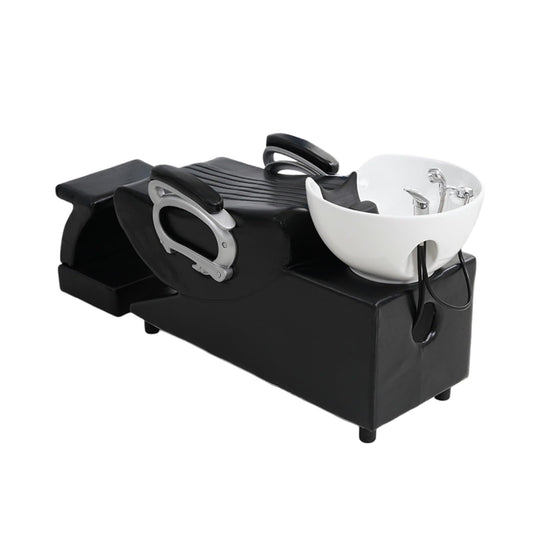 Dexinhdh Shampoo Barber Classic Chair, Shampoo Backwash Unit with Separate Footstool, Stretch Shower Head, Ceramic Shampoo Bowl Sink Chair for Spa Beauty Barbershop(E)
