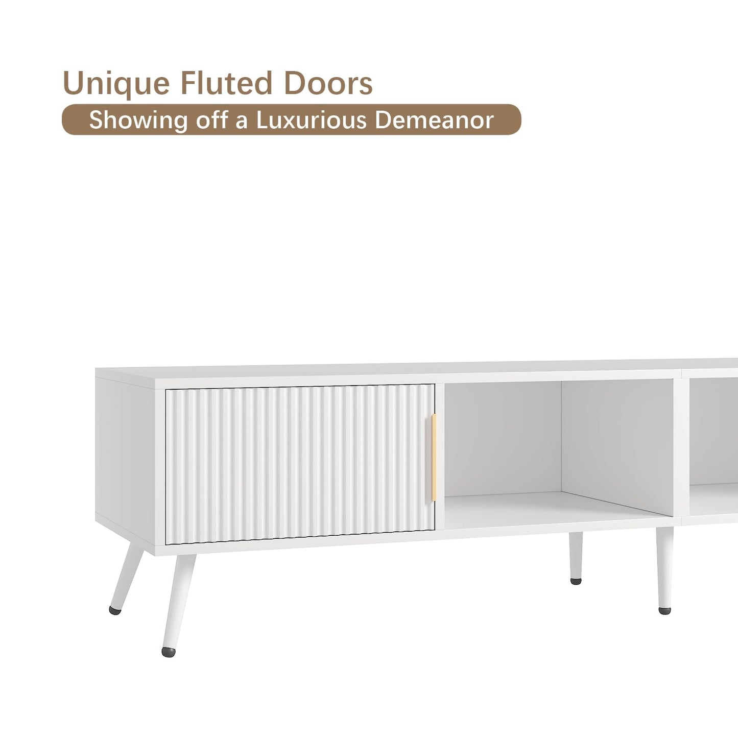 HedoAjim Fluted TV Stand for 55 65 70 75 78 inch TV, Modern Chic Entertainment Center for TVs, Entertainment Center with Storage, Television Stands, TV Media Console for Bedroom, Living Room (White)