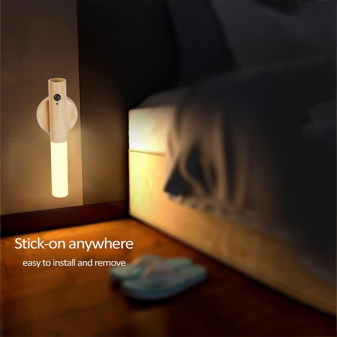 LANDGOO Ash Wood Nursery Night Light - Baby Safe Motion Sensor, Rechargeable, Wall Mount & Portable, Model 240814010003
