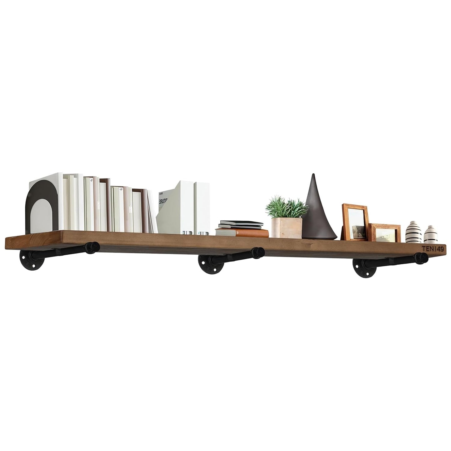 TEN49 Real Wood Rustic Floating Shelves Wall - 60 Wide Small Wooden Industrial Pipe Shelving 1.8 Thick - Farmhouse Pipe Wall Shelves Furniture Bathroom Decor Art Shelf - Dark Espresso Color - Set of 1