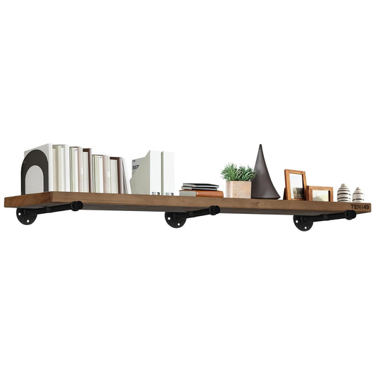 TEN49 Real Wood Rustic Floating Shelves Wall - 60 Wide Small Wooden Industrial Pipe Shelving 1.8 Thick - Farmhouse Pipe Wall Shelves Furniture Bathroom Decor Art Shelf - Dark Espresso Color - Set of 1