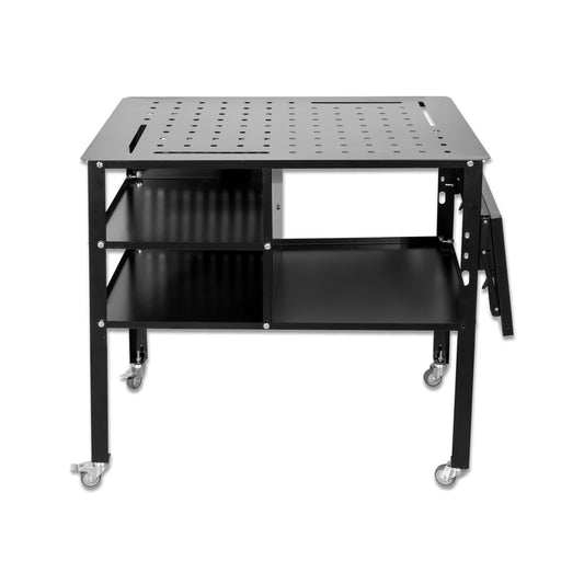 Portable Welding Table with Foldable Side Panels, Mobile Workbench Cart with Wheels for Factory, Garage & Welding Applications，Black,34'L × 24'W × 33.5'H