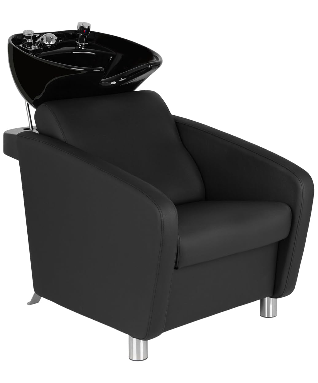 Buy-Rite Shelby Shampoo Backwash Station - Professional Salon Backwash Unit w/Deep Tilting Porcelain Sink, Wide Reclining Chair, Dual-Function Nozzle, Vacuum Breaker - Black, YLG-556-BLK