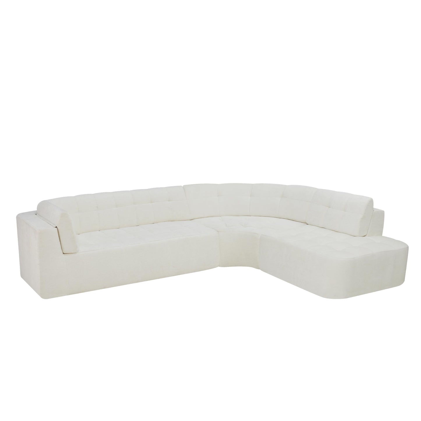 Merax 119" L-Shaped Curved Sectional Sofa Set | 4 Seat Modern Minimalist Tufted Cloud Couch with Chaise Lounge | Fully Upholstered Arms | Right-Hand Facing Foam | No-Tools Assembly, Beige