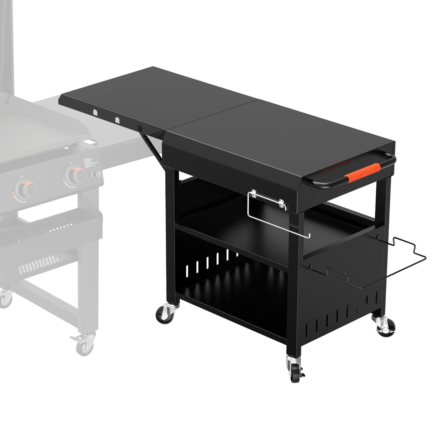 BBQMall Outdoor Grill Table Cart for Blackstone 28"/36" Omnivore Griddle, 50" x 22“ Large Outdoor Kitchen Island with Foldable Side Table for Blackstone 17”/22” Griddle, Home BBQ, Tailgates, Cookouts