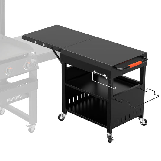 BBQMall Outdoor Grill Table Cart for Blackstone 28"/36" Omnivore Griddle, 50" x 22“ Large Outdoor Kitchen Island with Foldable Side Table for Blackstone 17”/22” Griddle, Home BBQ, Tailgates, Cookouts