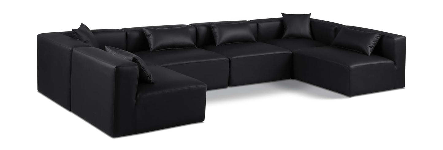 Meridian Furniture 668Black-Sec6D Cube Collection Modern | Contemporary Modular Sectional with Soft Black Vegan Leather, Modular to Create Infinite Configurations, 144" W x 72" D x 26" H, Black