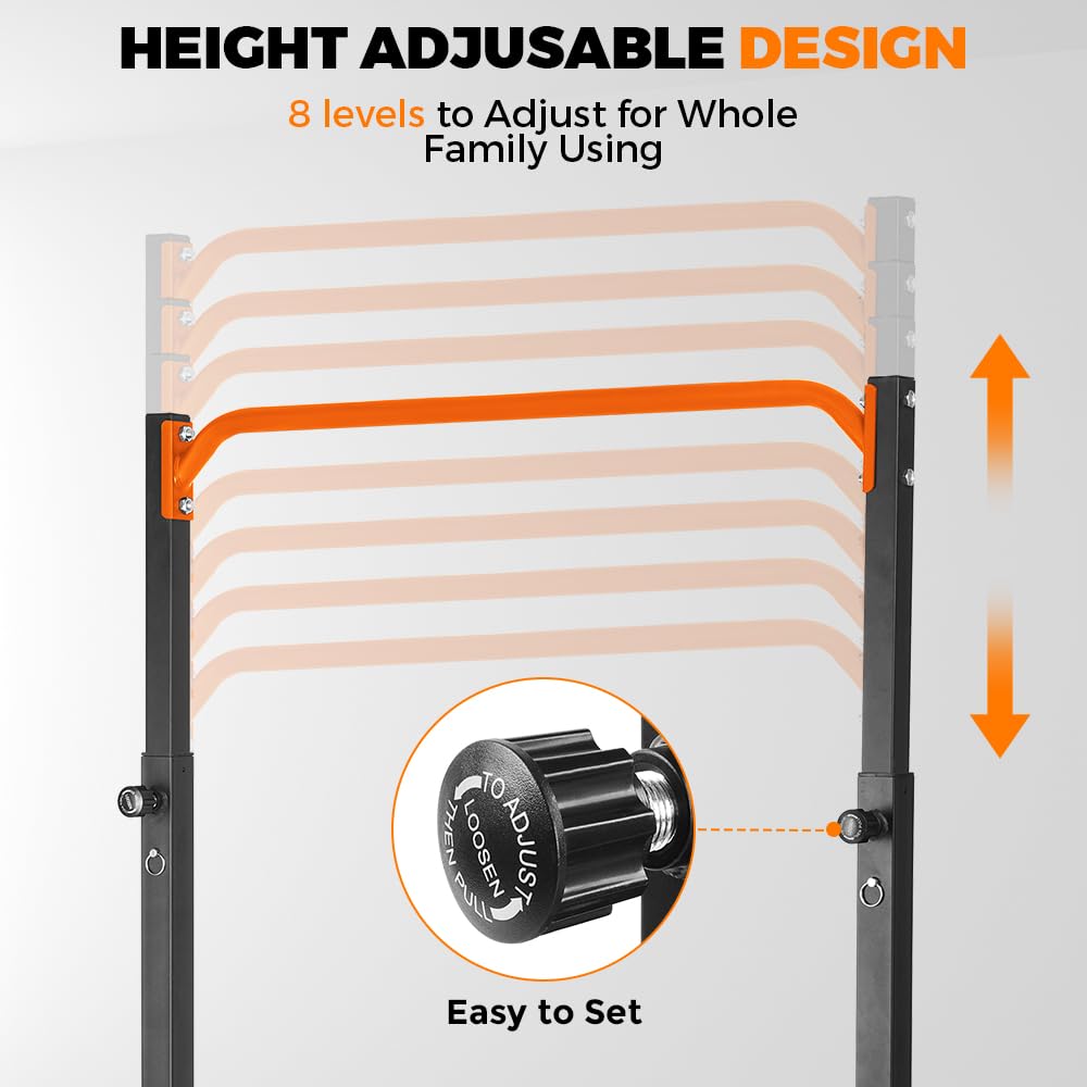 ONETWOFIT Pull Up Station, Power Tower Adjustable Pullup Bar Multifunction Strength Training Workout Gym Equipment Free Standing Chin up Bar for Home Outdoor, Support 440LBS (Orange)