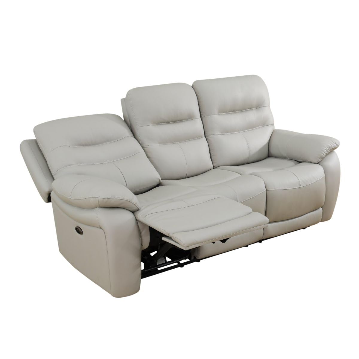 UOCFYK Electric Power Recliner Sofa Genuine Breathing Leather Recliner Couch 3-Seater, Comfy Wide Lazy Top Grain Leather Sofa with USB Port for Living Room (Grey, Three-Seater Sofa)